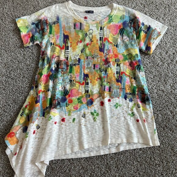 Top Ligne Womens Sz L Colorful artistic Abstract Print Asymmetrical Hem - Picture 6 of 13